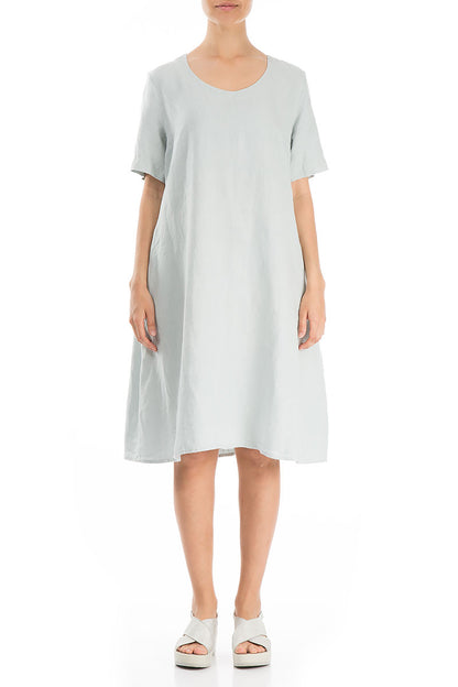 Evergreen Flared Midi Light Grey Linen Dress 1