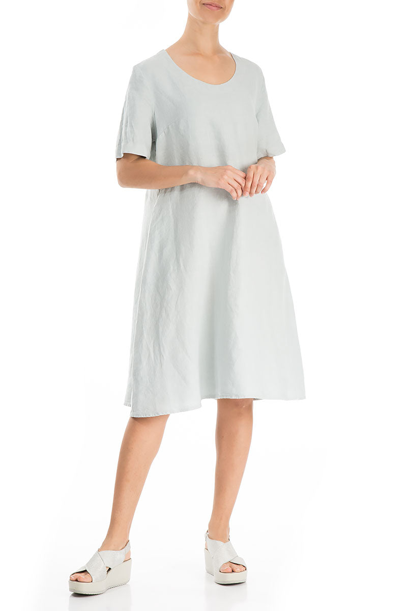 Evergreen Flared Midi Light Grey Linen Dress 3