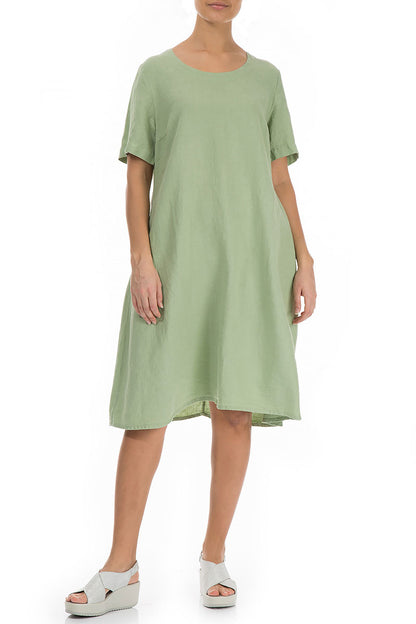 Flared Green Mint Linen Dress 3