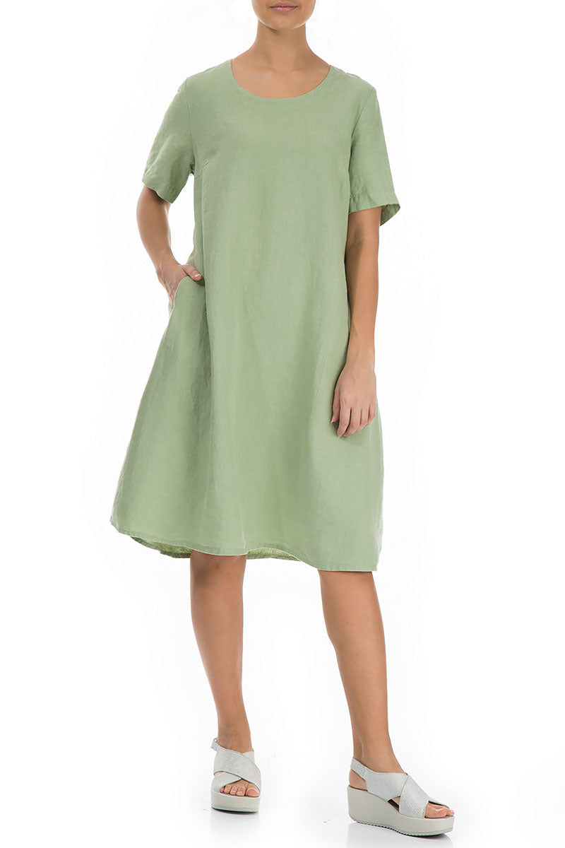 Flared Green Mint Linen Dress 4