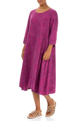 Flared Orchid Print Linen Midi Dress 3
