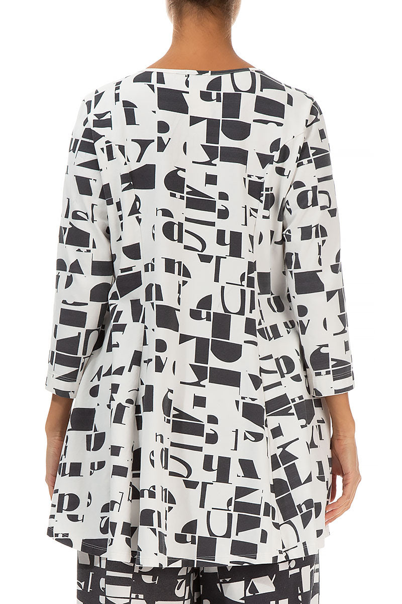 Flared White &amp; Black Letters Cotton Tunic 2
