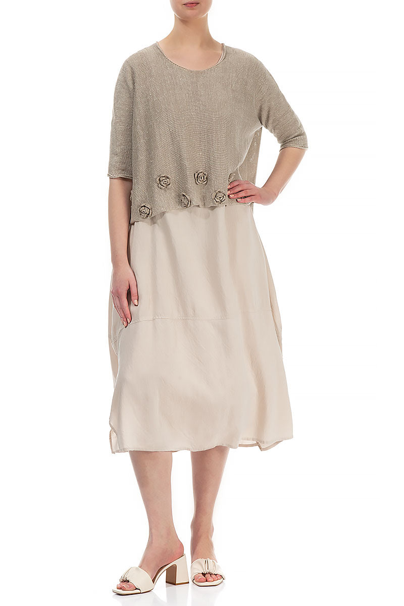 Flowers Decorated Natural Linen Jumper 4