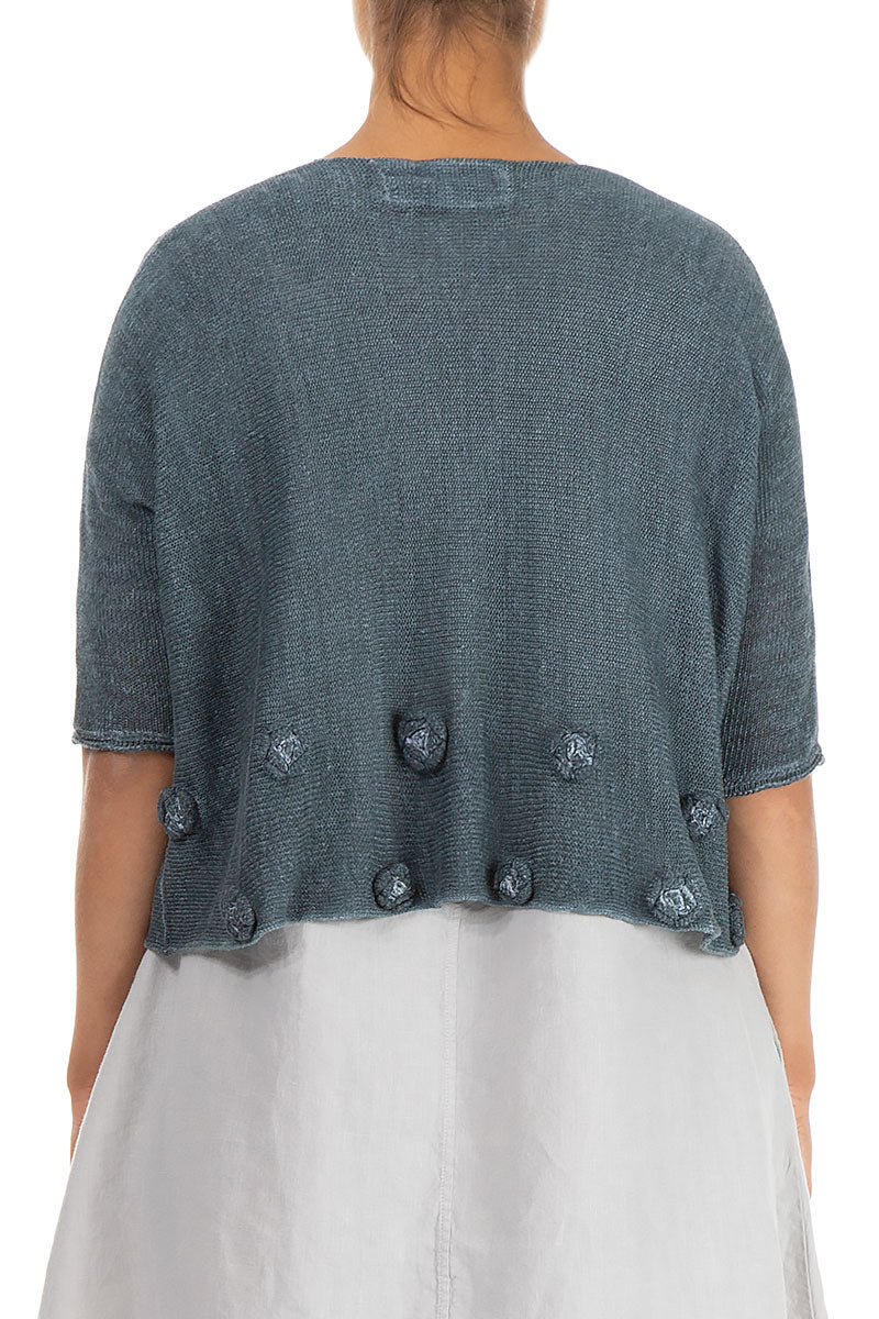Flowers Decorated Washed Effect Graphite Linen Jumper 2