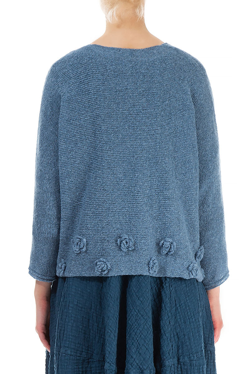 Flowers Petrol Blue Wool Sweater 2