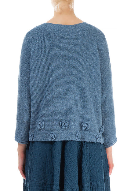 Flowers Petrol Blue Wool Sweater 2