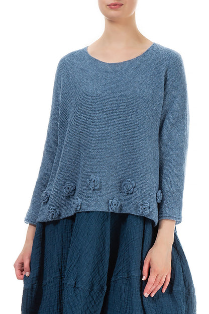 Flowers Petrol Blue Wool Sweater 3