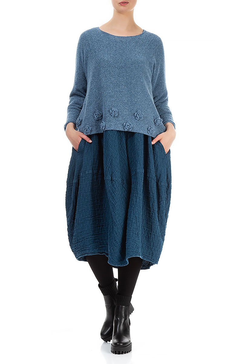 Flowers Petrol Blue Wool Sweater 4