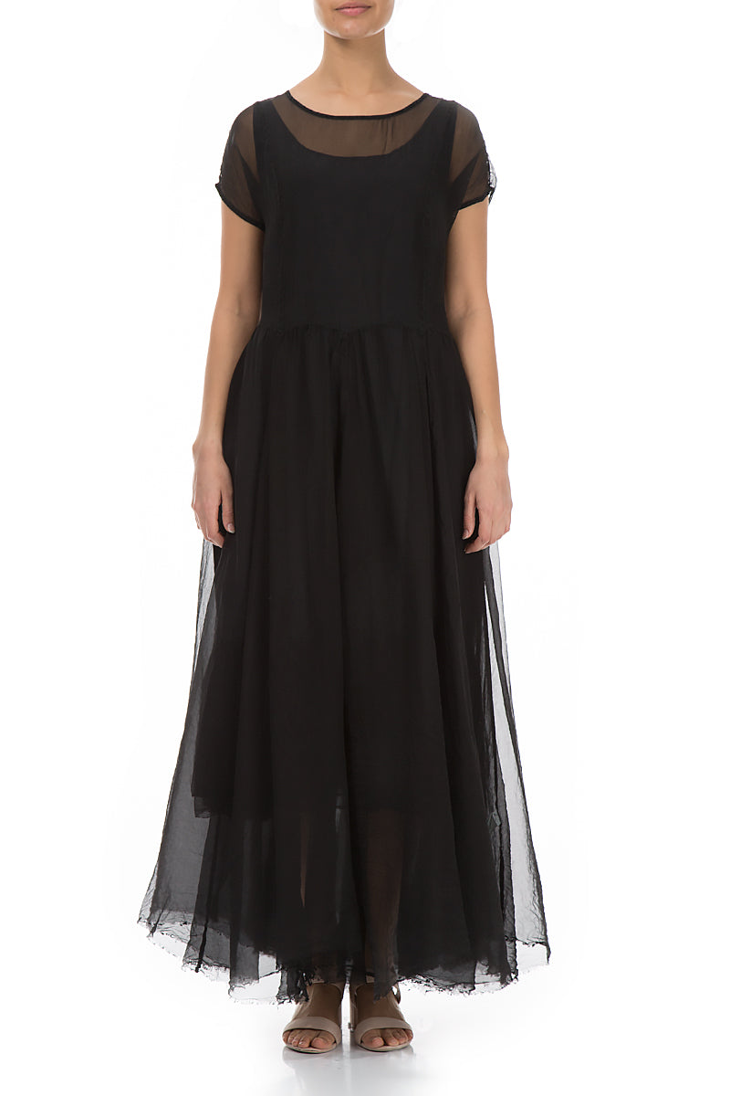 Flowy Black Silk Chiffon Dress 1