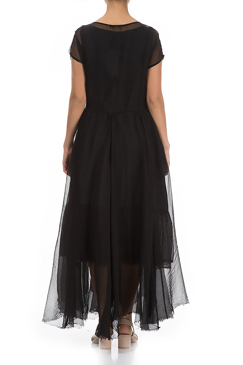 Flowy Black Silk Chiffon Dress 2