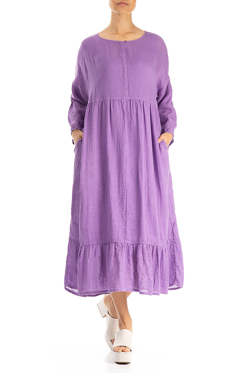 Frilled Lavender Gauze Linen Maxi Dress 4