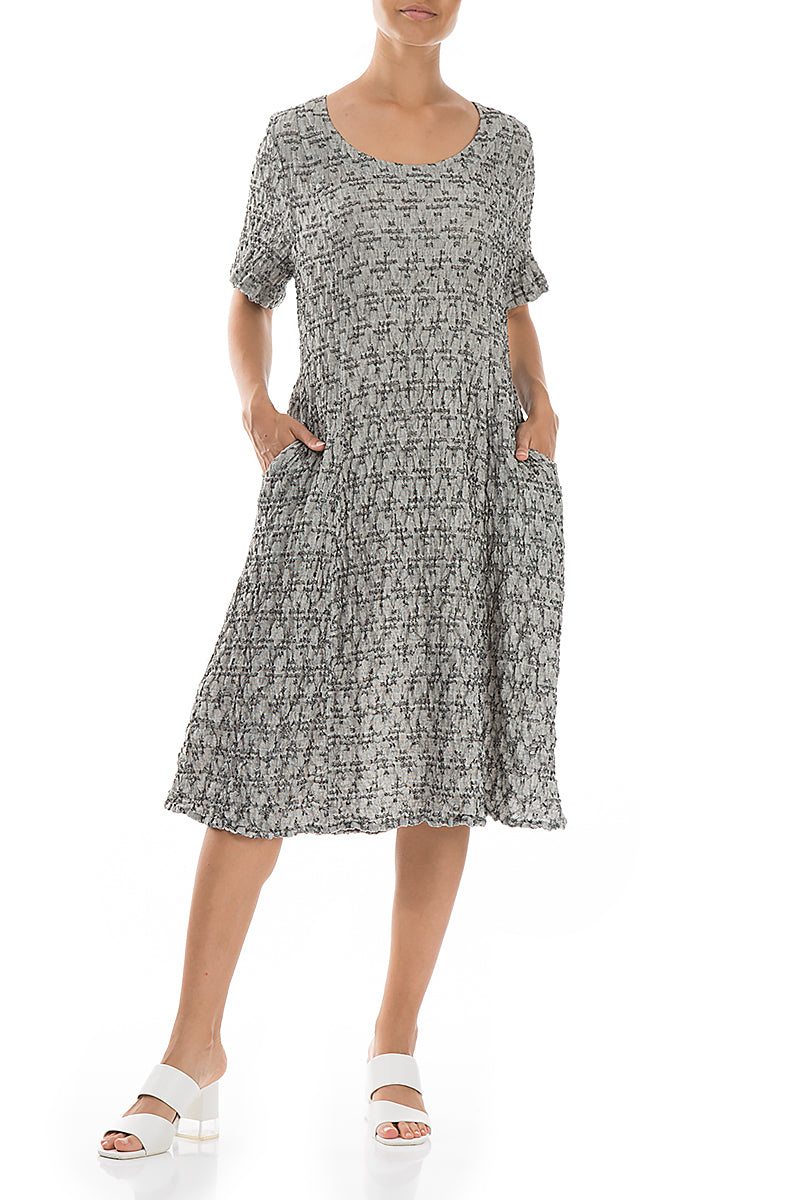 Geometric Texture Grey Linen Dress 4
