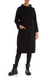 High Neck Black Jersey Cotton Dress 3