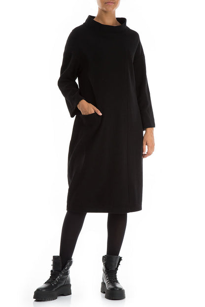 High Neck Black Jersey Cotton Dress 3