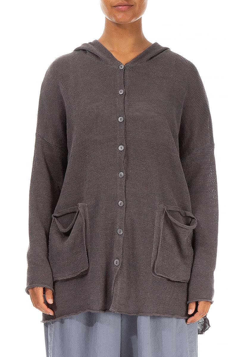 Hooded Brown Linen Cardigan 1