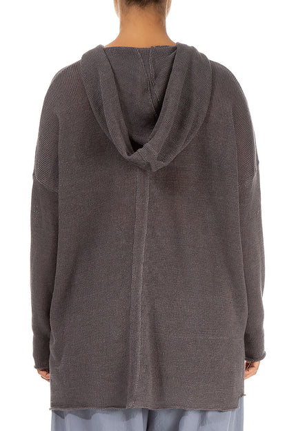 Hooded Brown Linen Cardigan 2