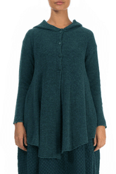 Hooded Teal Wool Cardigan 1