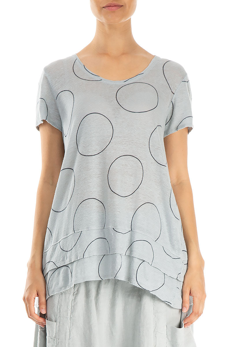 Layered Hem Cream Grey Bubbles Linen Blouse 1