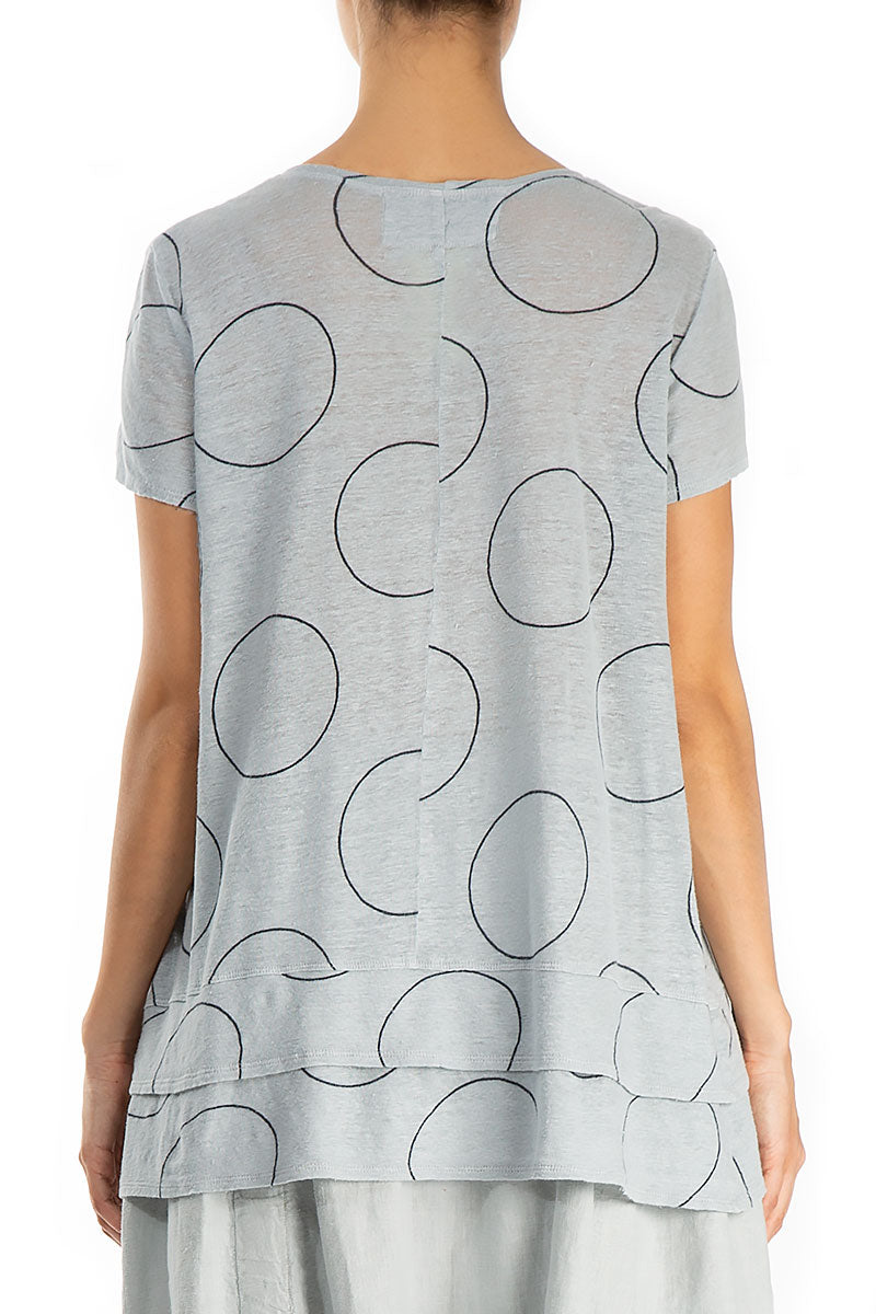 Layered Hem Cream Grey Bubbles Linen Blouse 2