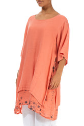 Layered Printed Coral Linen Tunic 3