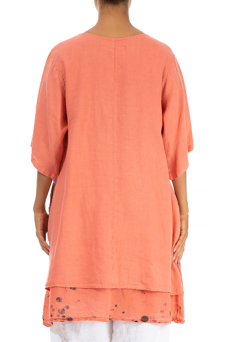 Layered Printed Coral Linen Tunic 2