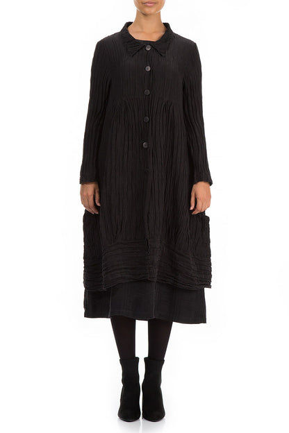 Long Crinkled Black Silk Jacket 1