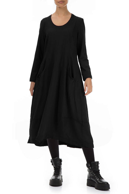 Long Flared Black Cotton Dress 3