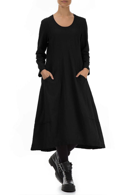 Long Flared Black Cotton Dress 4