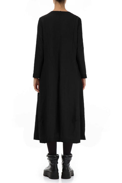 Long Flared Black Cotton Dress 2