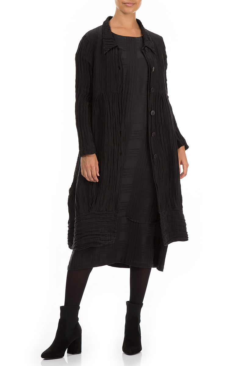 Long Crinkled Black Silk Jacket 3