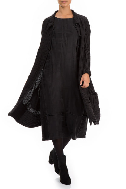 Long Crinkled Black Silk Jacket 5