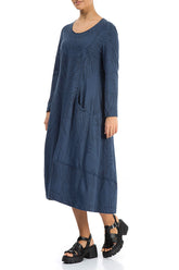 Long Feathers Denim Blue Cotton Dress 3