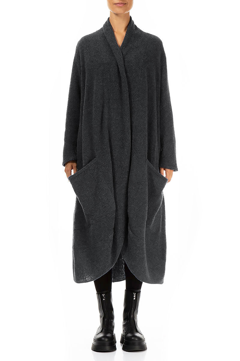 Long Open Dark Grey Wool Cardigan 1