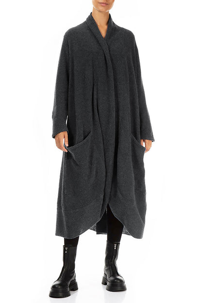 Long Open Dark Grey Wool Cardigan 4