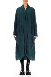 Long Open Teal Wool Cardigan 1