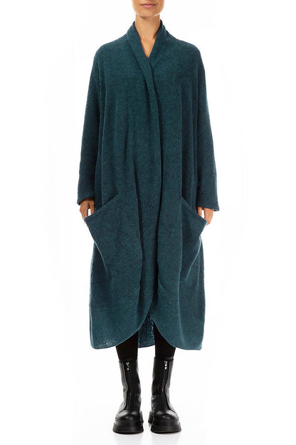 Long Open Teal Wool Cardigan 1