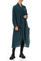 Long Open Teal Wool Cardigan 5