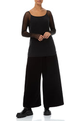 Long Mesh Sleeves Black Cotton Blouse 4