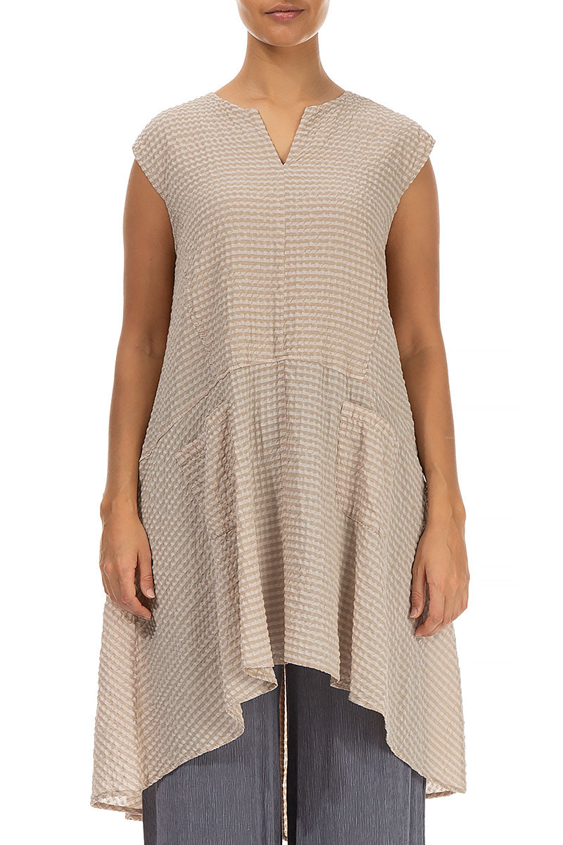 Longer Back Beige Textured Silk Tunic 1