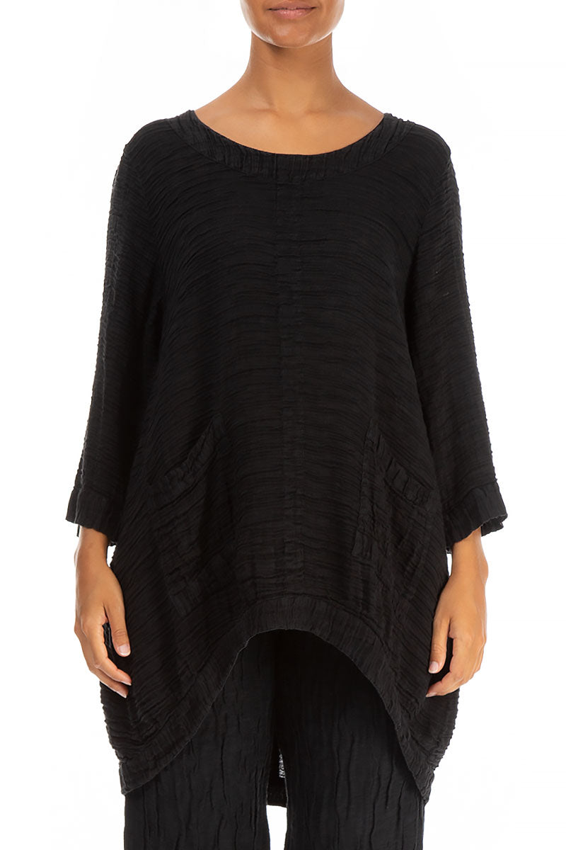 Longer Back Crinkled Black Silk Tunic 1