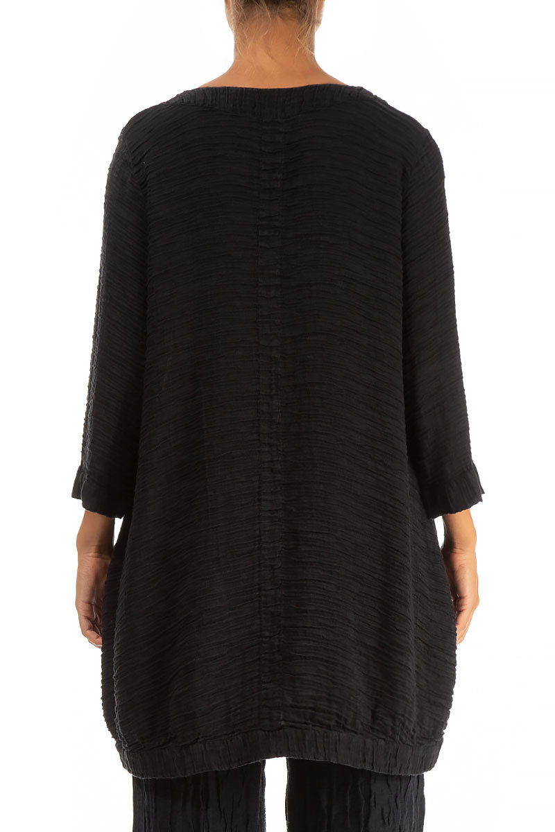 Longer Back Crinkled Black Silk Tunic 2