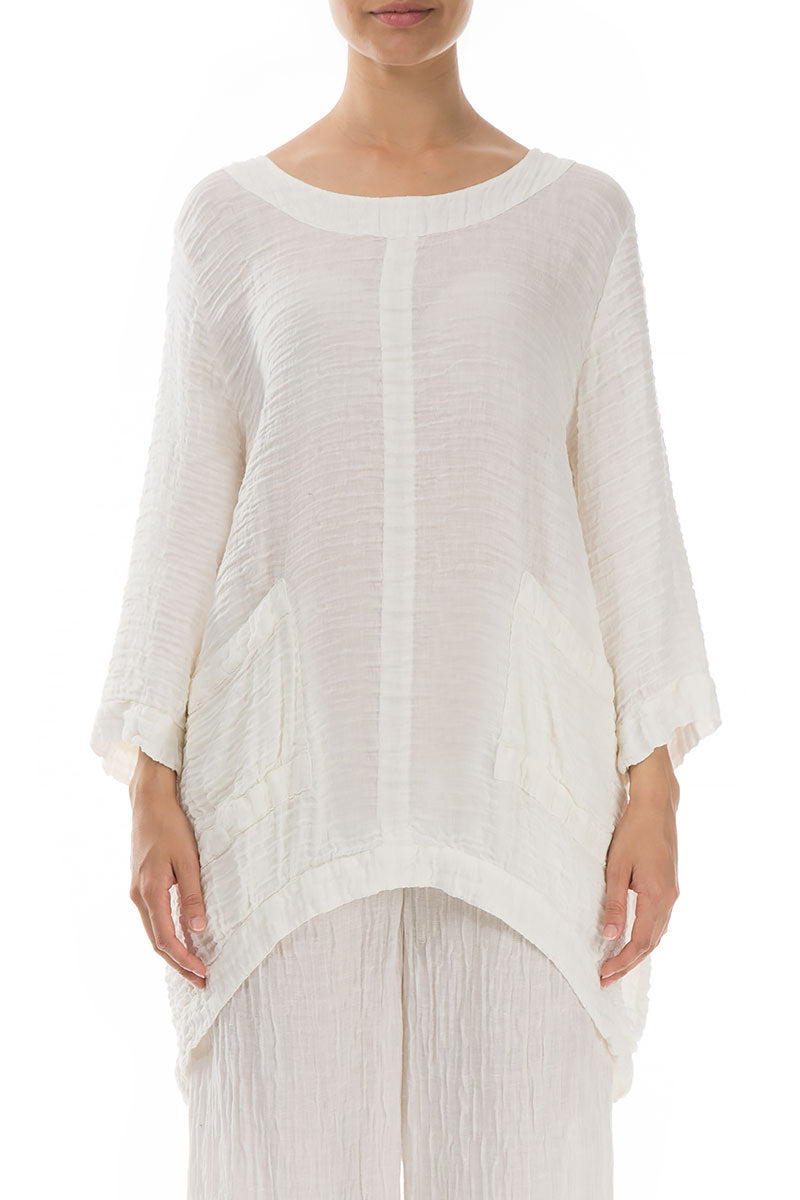 Longer Back Crinkled Off White Silk Tunic 1