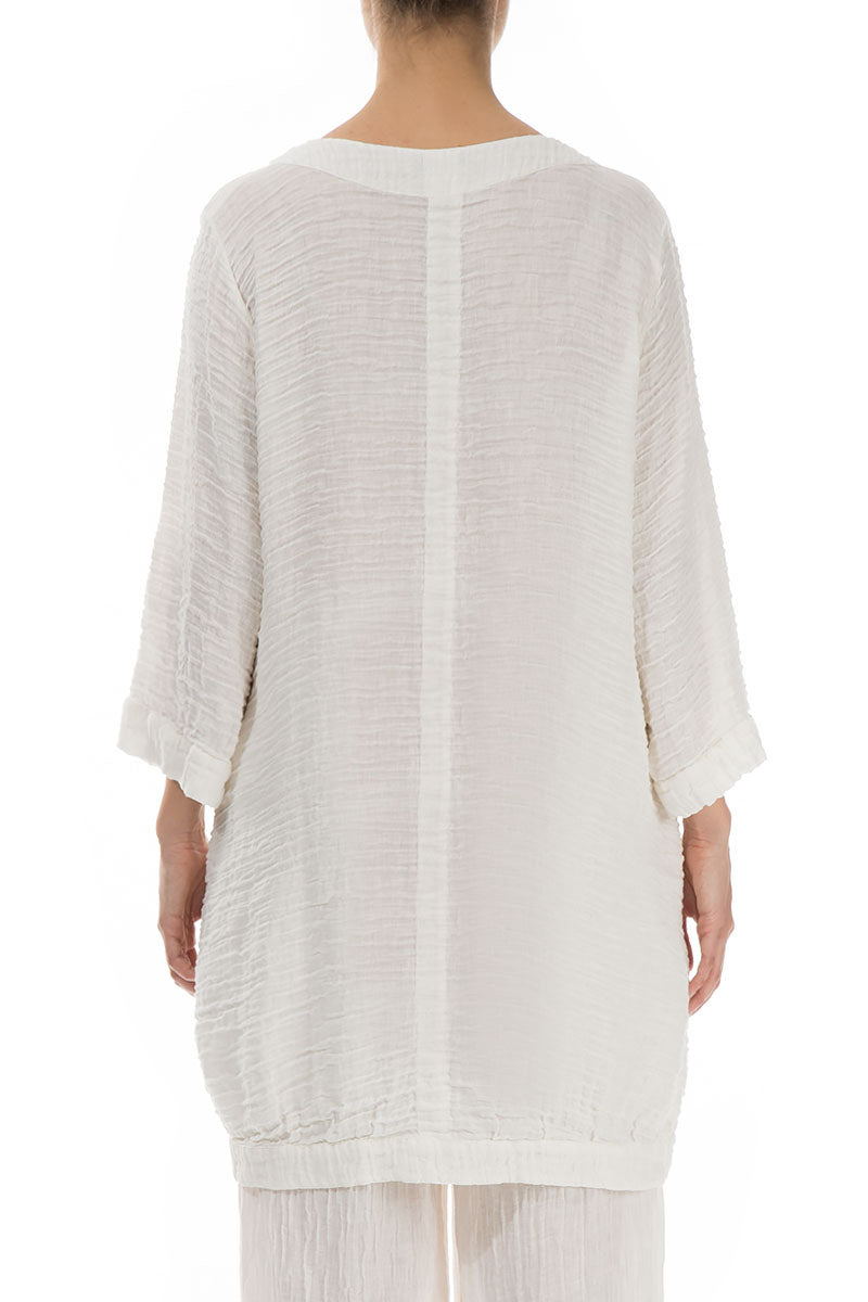 Longer Back Crinkled Off White Silk Tunic 2