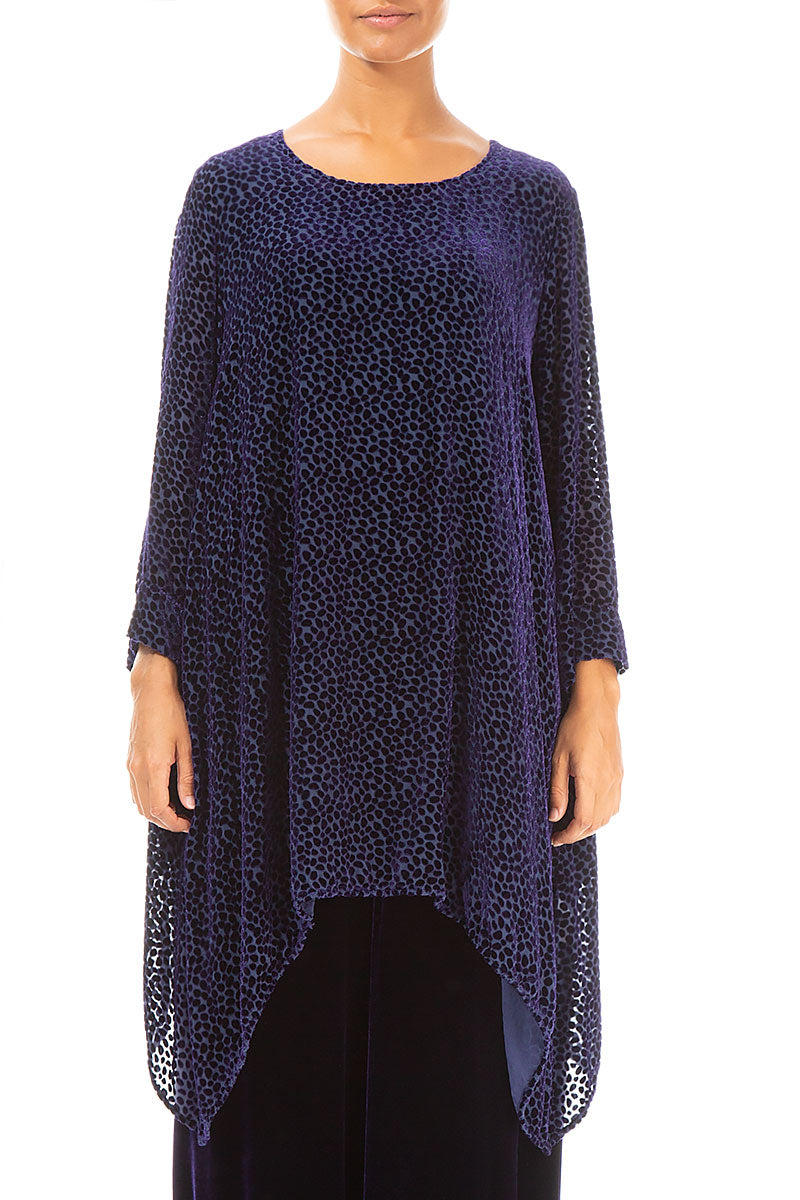 Longer Edge Devoré Dot Purple Silk Velvet Tunic 1