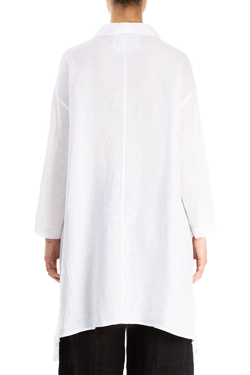 Longer Edges White Linen Popover Shirt 2