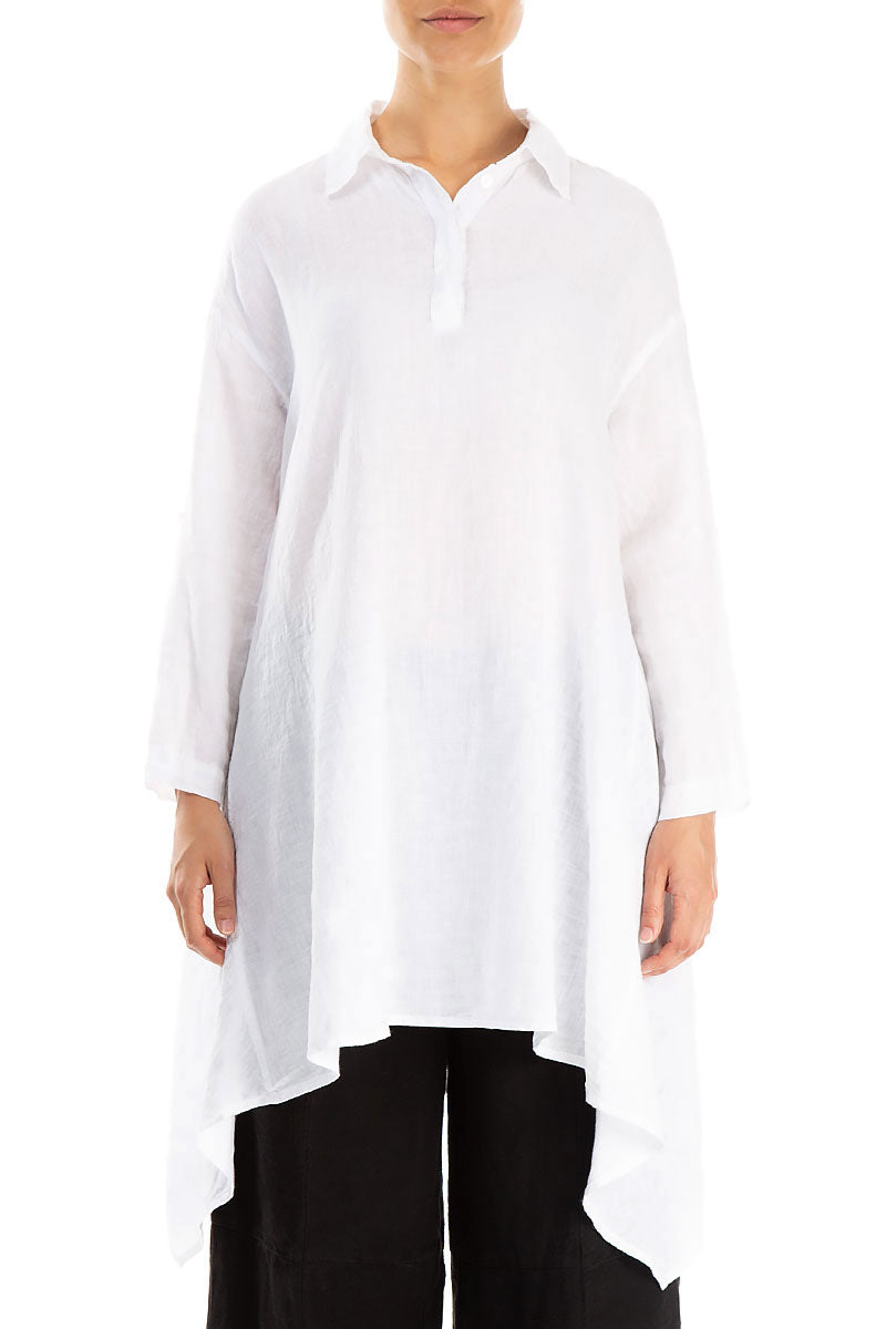 Longer Edges White Linen Popover Shirt 1