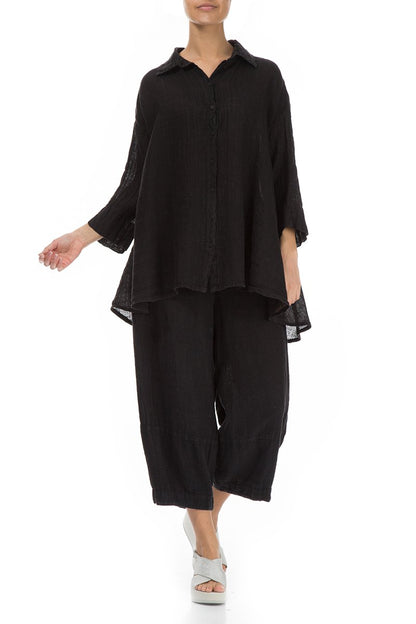 Loose Black Pure Linen Trousers 4