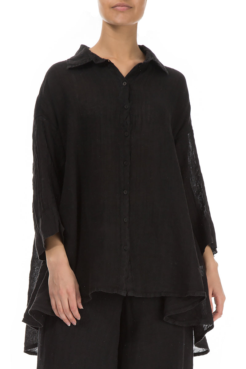 Loose Black Gauze Linen Shirt 4