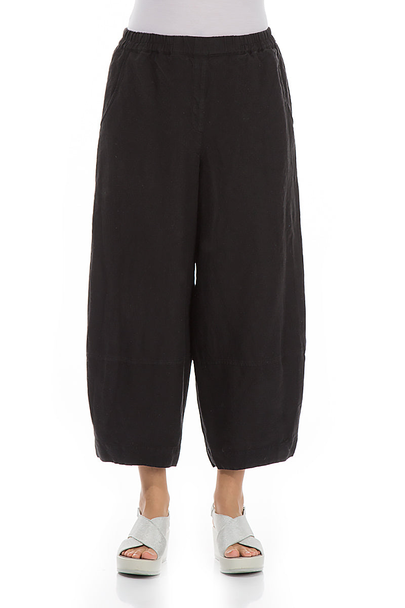 Loose Black Pure Linen Trousers 1