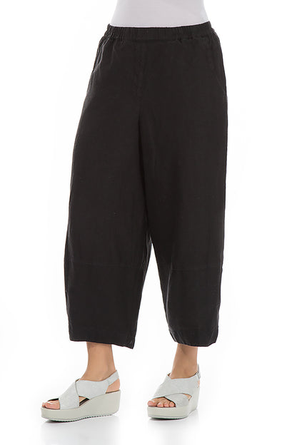 Loose Black Pure Linen Trousers 3